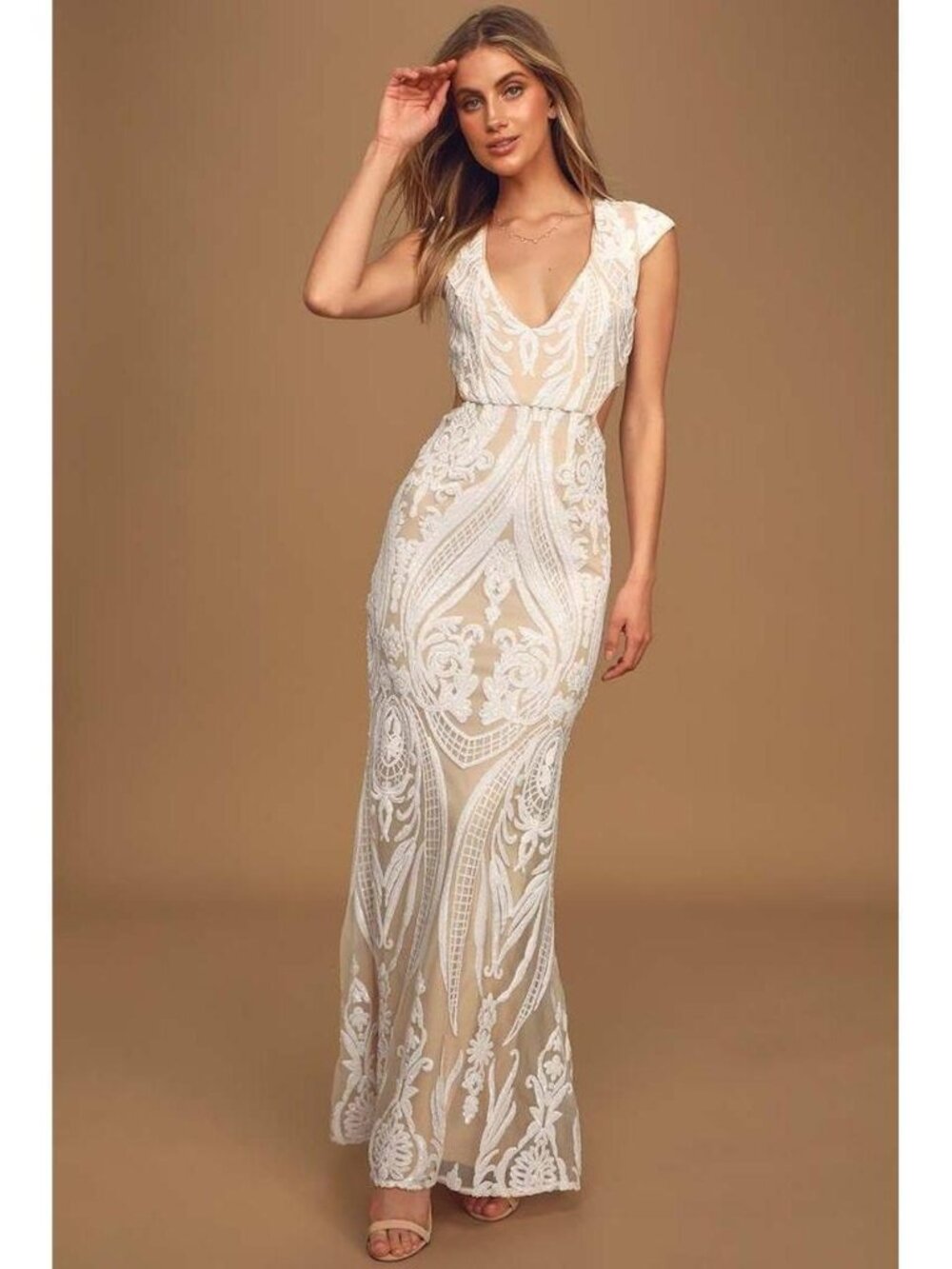 NWT Lulu's Always Adored Sequin Cutout Mermaid Maxi Dress